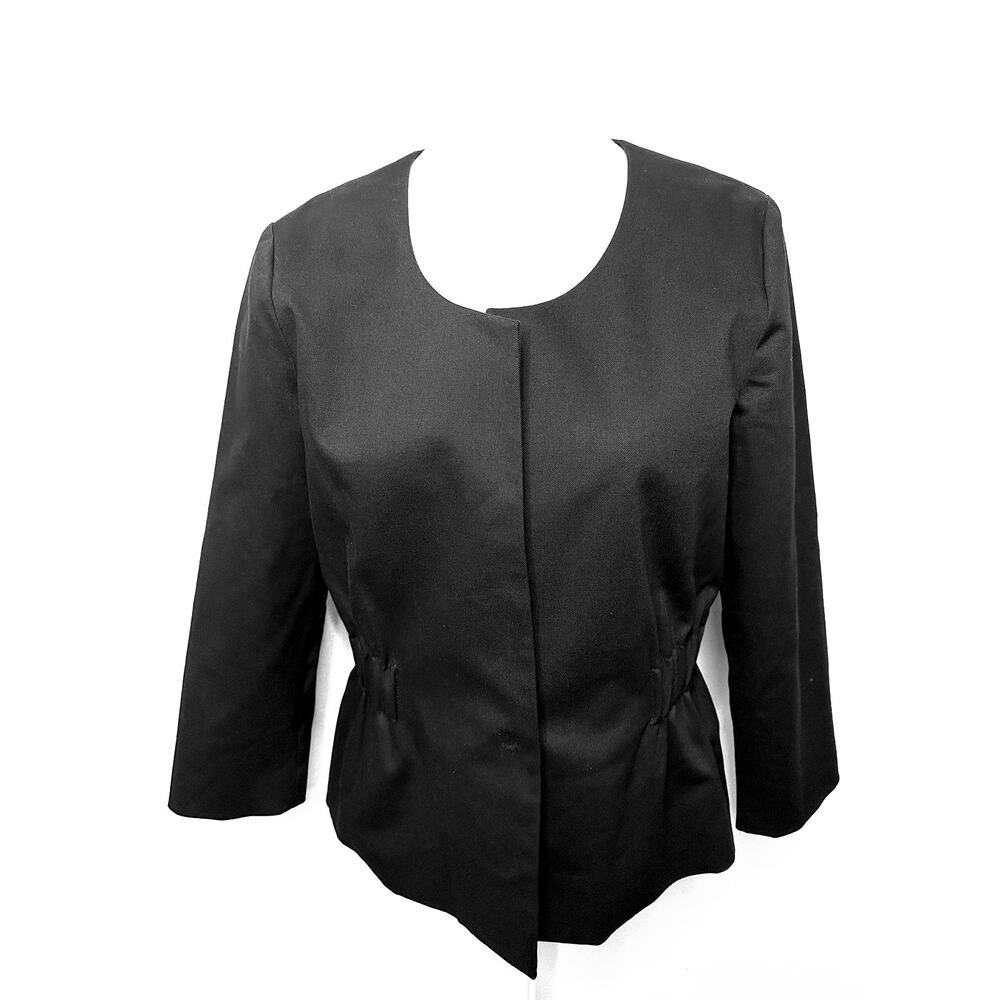 Theory Blazer Womens 8 Black Excellent Cinched Waist Collarless Snap Jacket‎